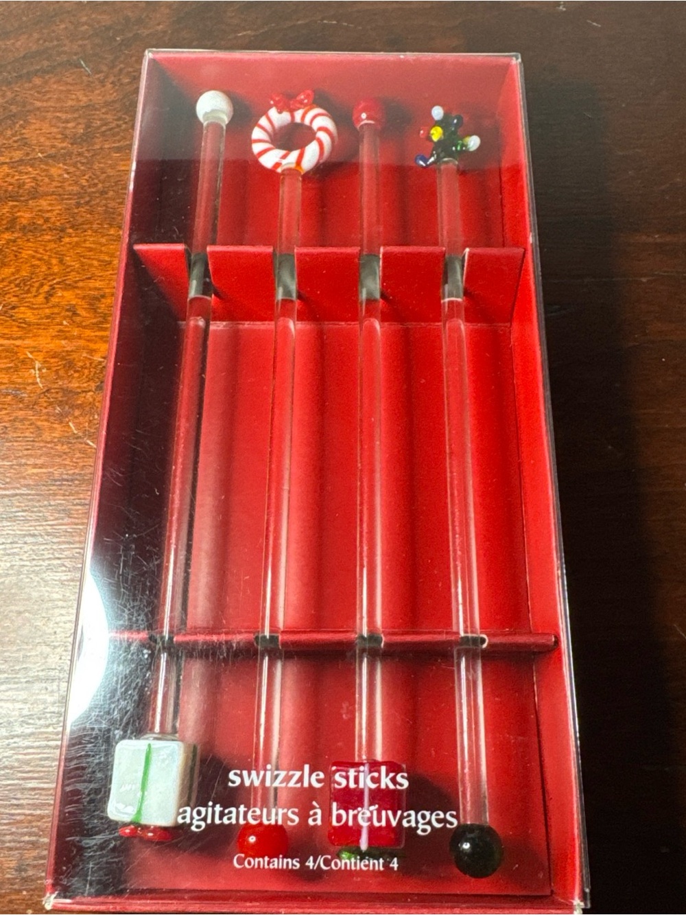 Pier 1 Red Glass Swizzle Sticks - Holiday Mix (4-Pack)